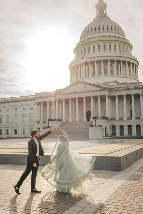 Wedding portrait with architectural backdrop by Kashif Syed Weddings